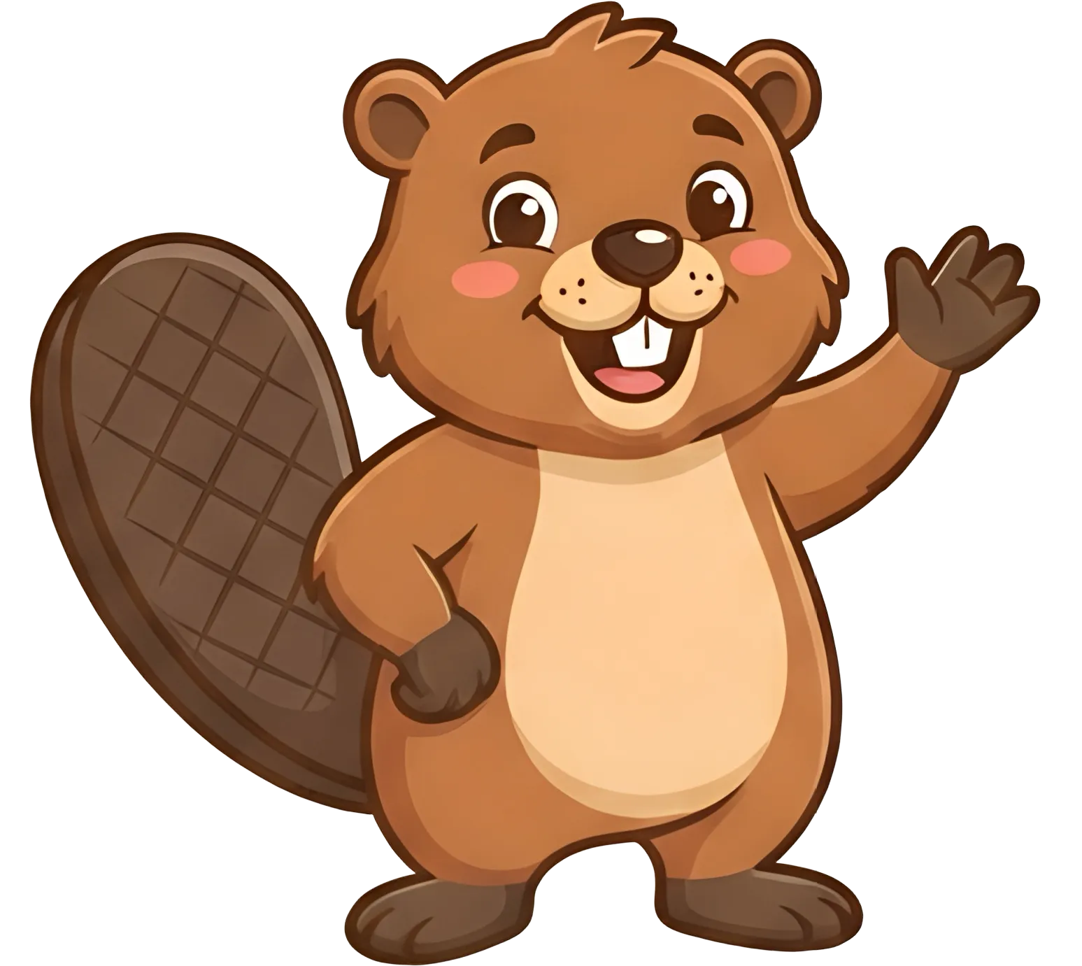 Bramble the beaver, the Brightburrow mascot, waving hello